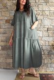 Rustic Nature Linen Blend Smock T Shirt Dress Washed Moss